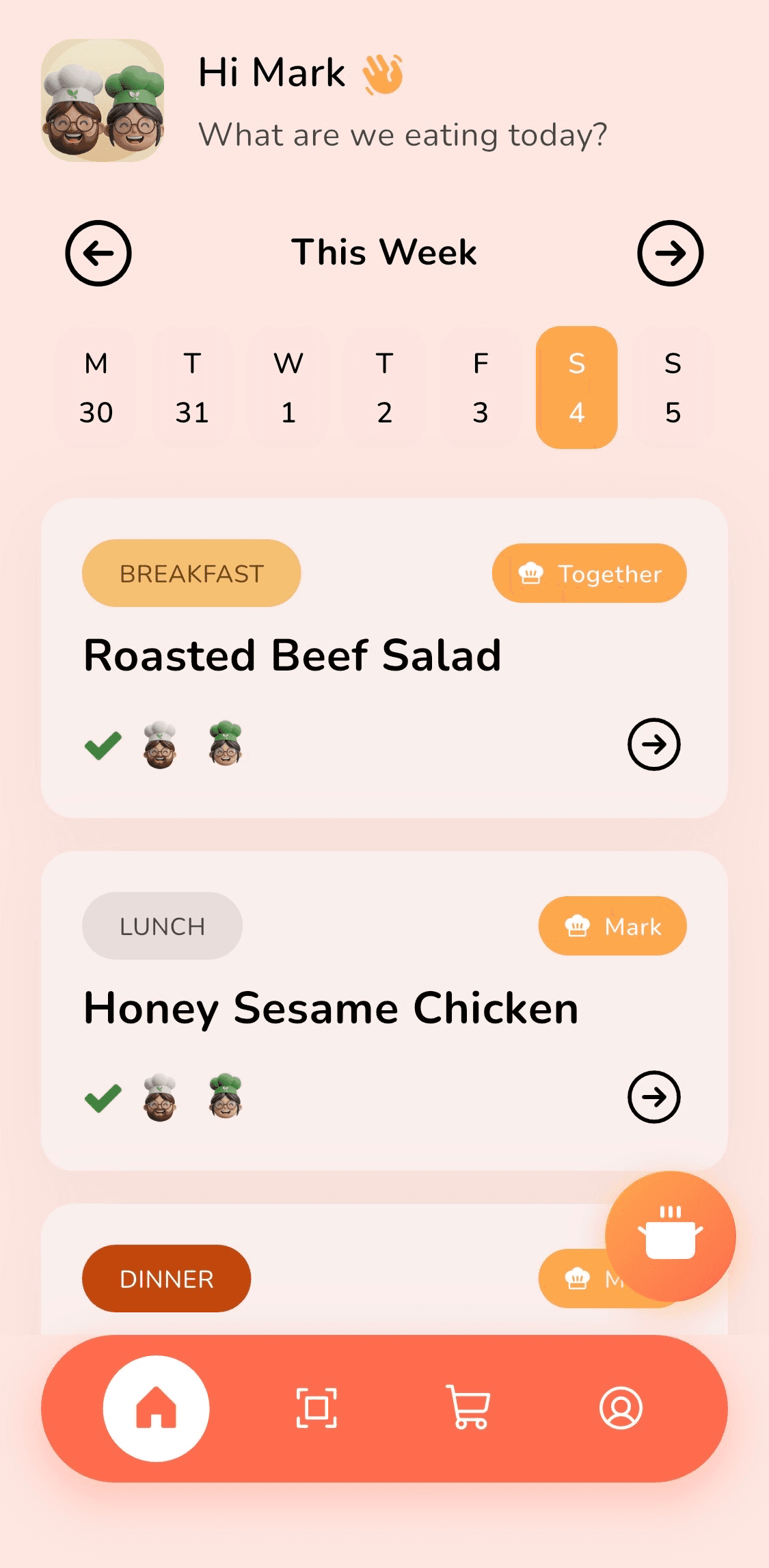 DuetDish meal planner app screen