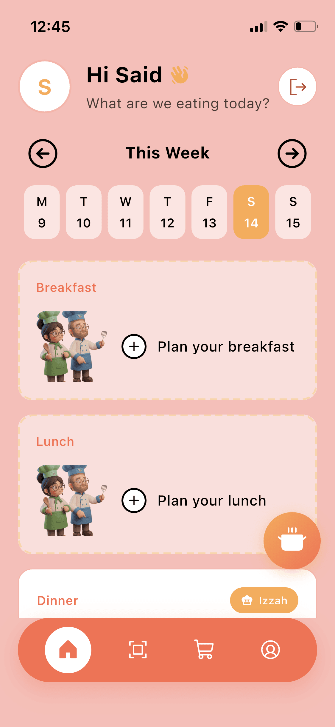 DuetDish meal planner home screen